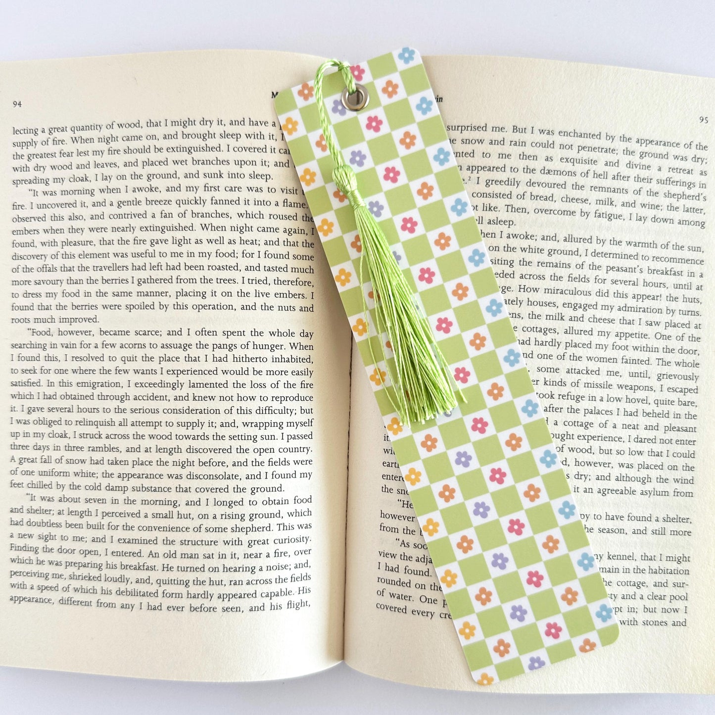 Flower Bookmark, Retro Bookish Merch, Paper Bookmark, Gifts for Readers Women, Book Lover Gift, Book Club Gift, Reading Accessories, Checker