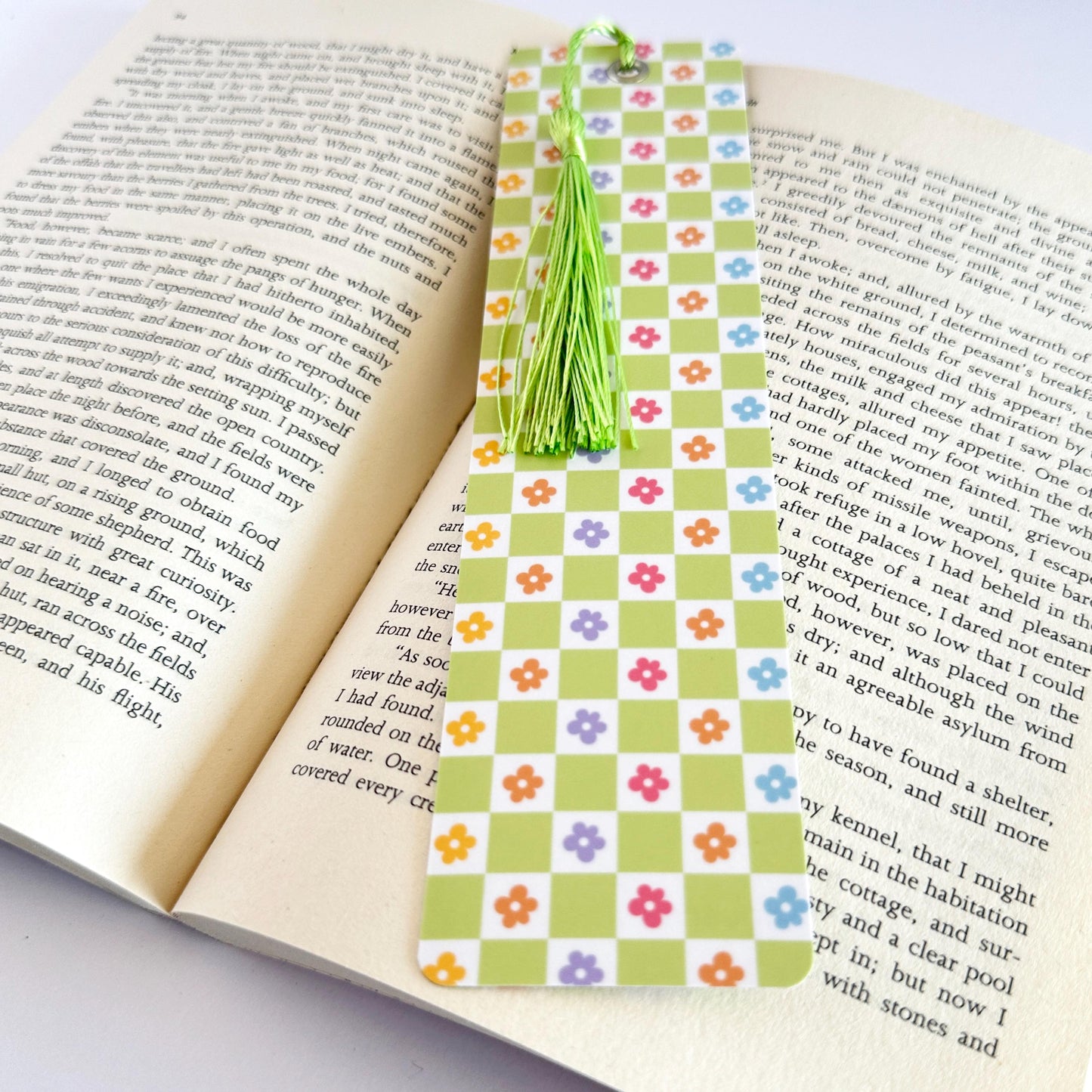 Flower Bookmark, Retro Bookish Merch, Paper Bookmark, Gifts for Readers Women, Book Lover Gift, Book Club Gift, Reading Accessories, Checker