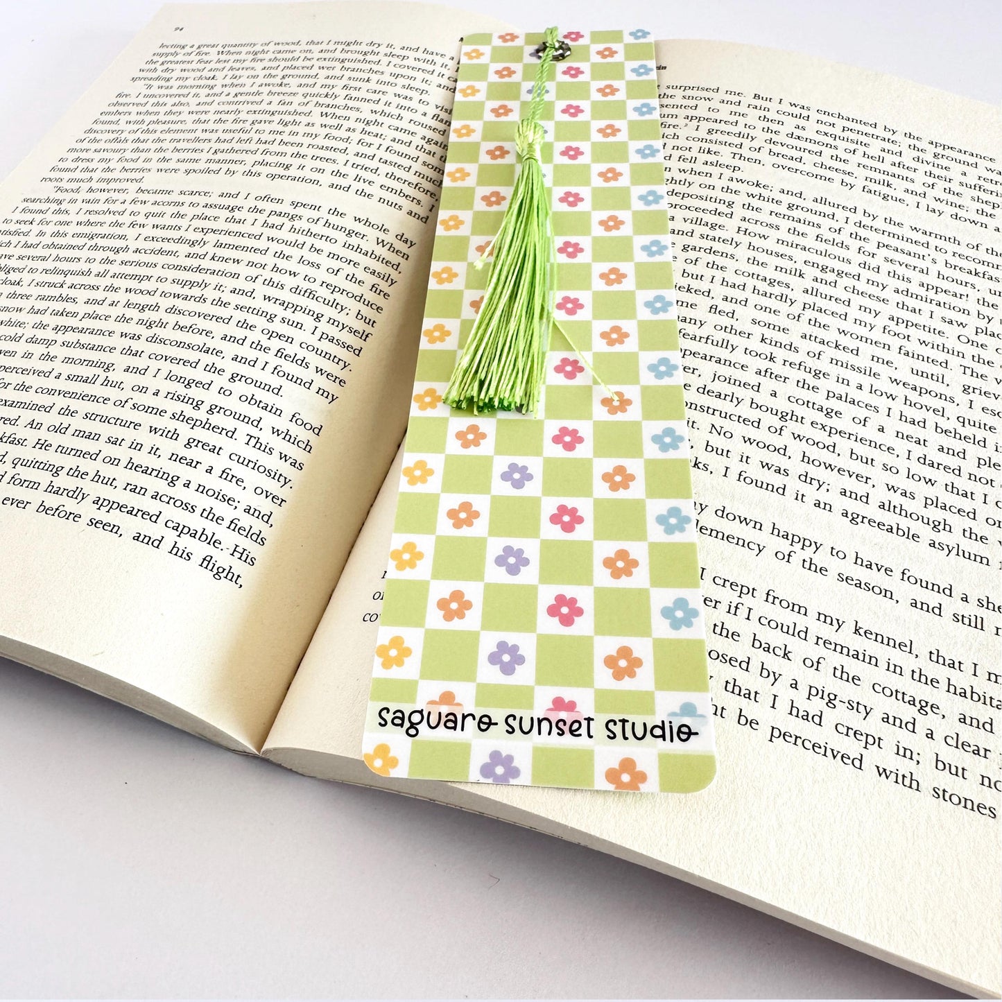 Flower Bookmark, Retro Bookish Merch, Paper Bookmark, Gifts for Readers Women, Book Lover Gift, Book Club Gift, Reading Accessories, Checker