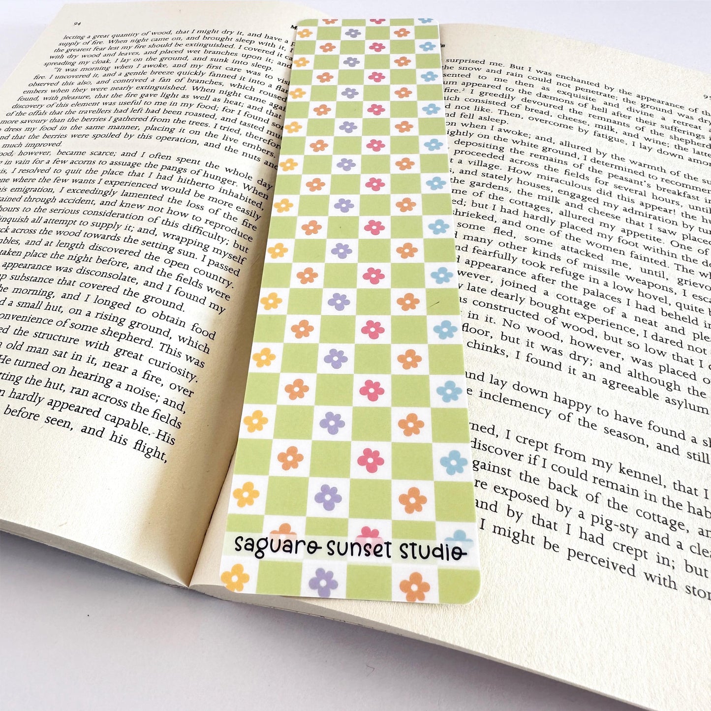 Flower Bookmark, Retro Bookish Merch, Paper Bookmark, Gifts for Readers Women, Book Lover Gift, Book Club Gift, Reading Accessories, Checker