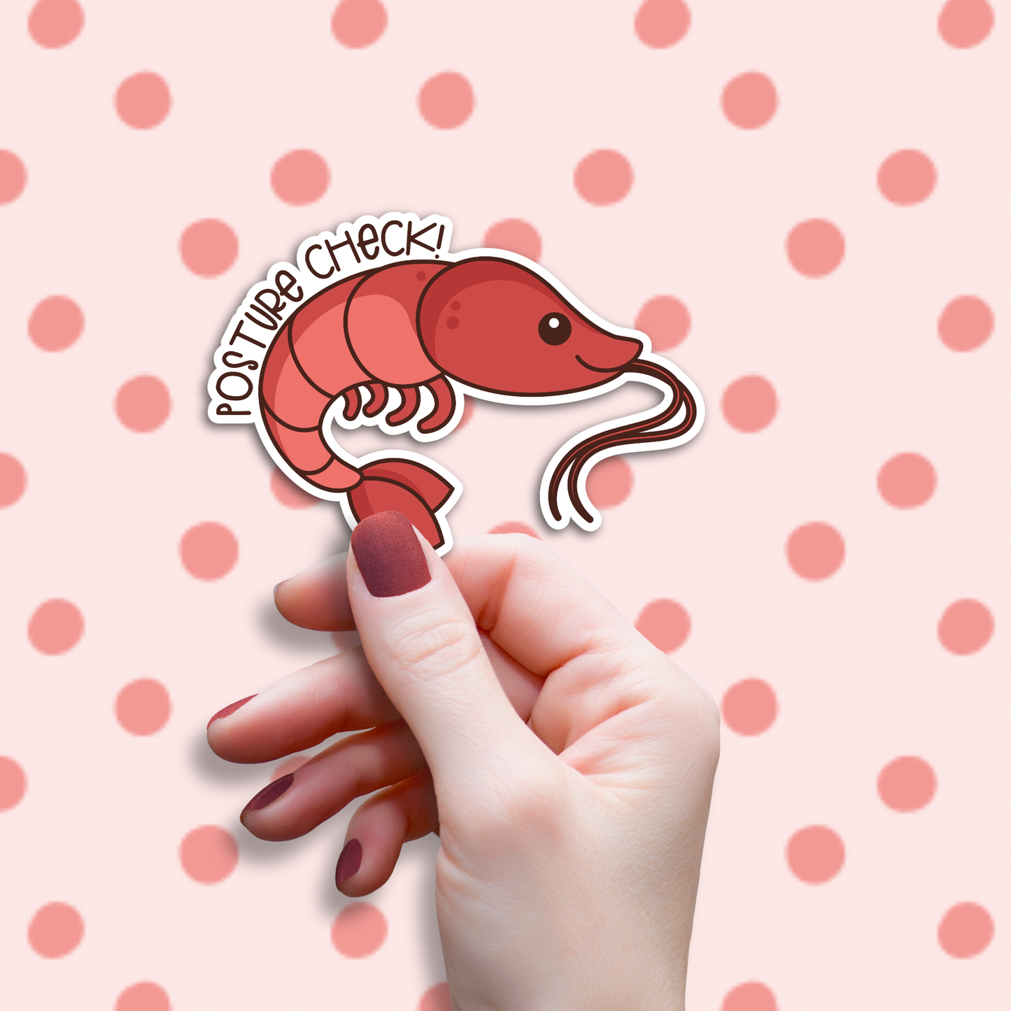 Posture Check Shrimp Laptop Sticker, Water Bottle Decal