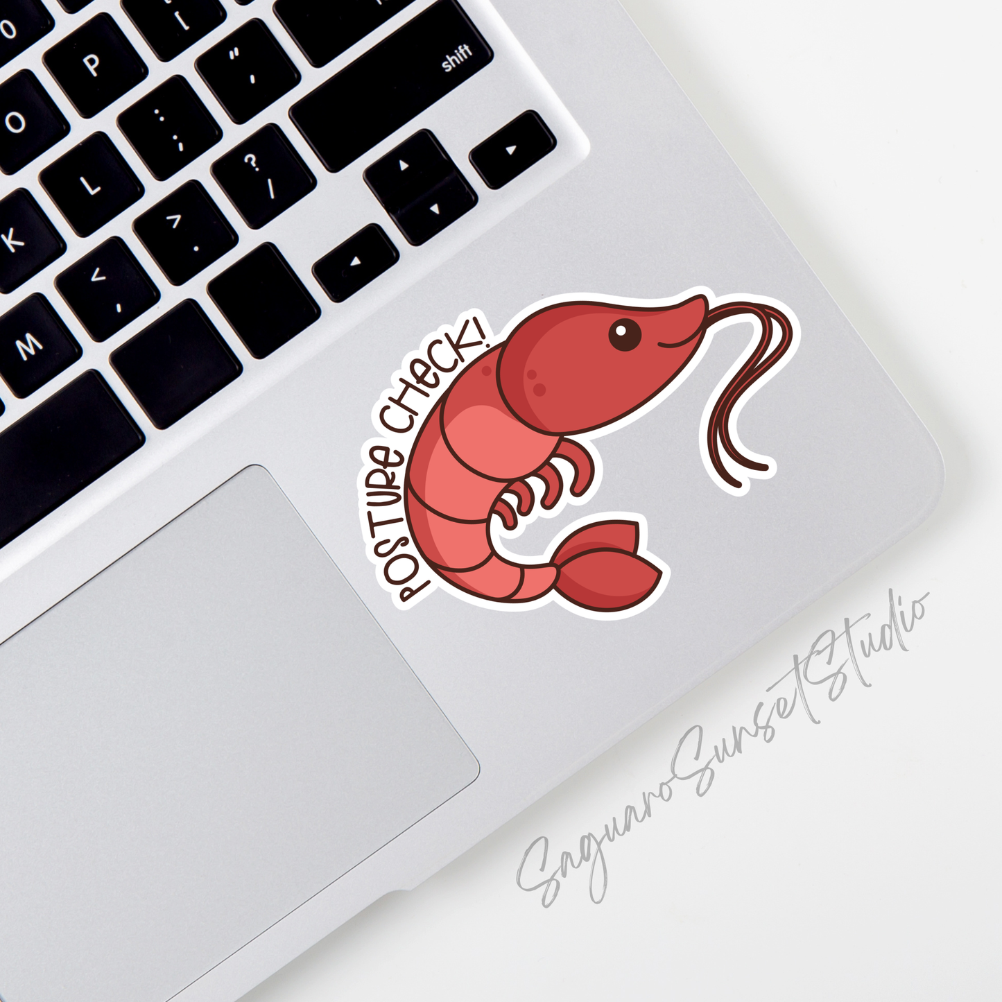 Posture Check Shrimp Laptop Sticker, Water Bottle Decal